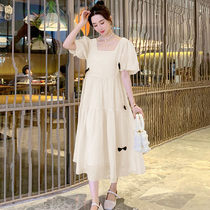 Pregnancy Woman Dress Summer Dress Fashion style Tidal Moms Snowspun Dresses Fairy Super Fairy Short Sleeve Square Collar Blouse Temperament High Waisted Pregnant Woman Skirt