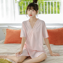 Pure cotton nightgown for women summer pure lust style cute little sexy pajamas short-sleeved thin Japanese princess style bathrobe nightgown