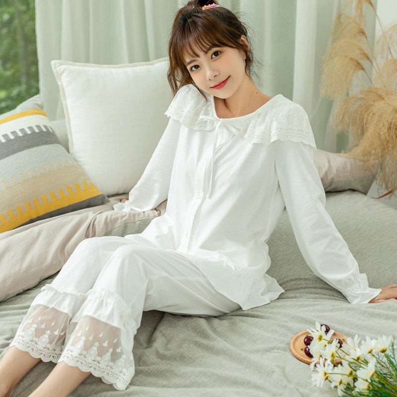 Teenage Girl Spring Clothing Sleepwear Women's Pure Cotton Suit Autumn Day Ensemble Sweet And Cute Long Sleeve Full Cotton Princess Wind Home Clothing