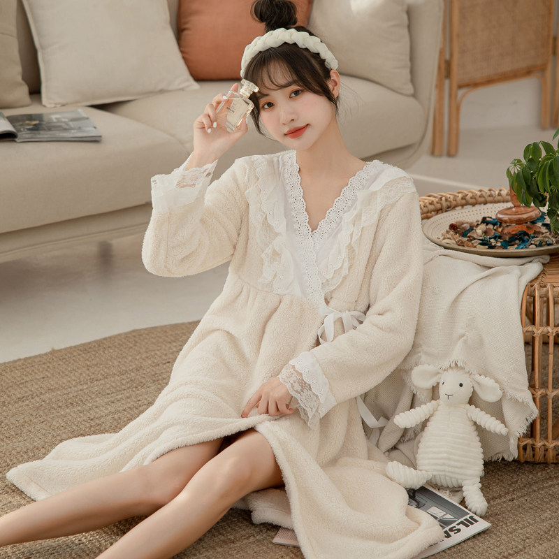 Coral Suede Sleeping Dress Woman Winter 2021 New Cute Princess Wind Japan Winter Long Version Bathrobe pyjamas