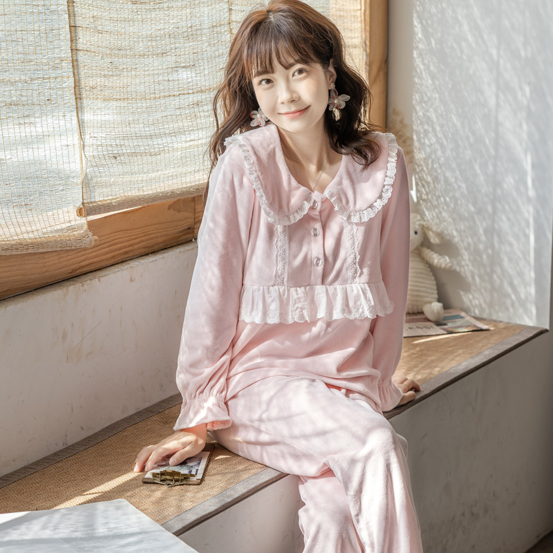 Winter Pyjamas Woman 2021 New Sweet And Cute Flannel Slim Princess Wind Autumn Winter Island Suede Home Suede