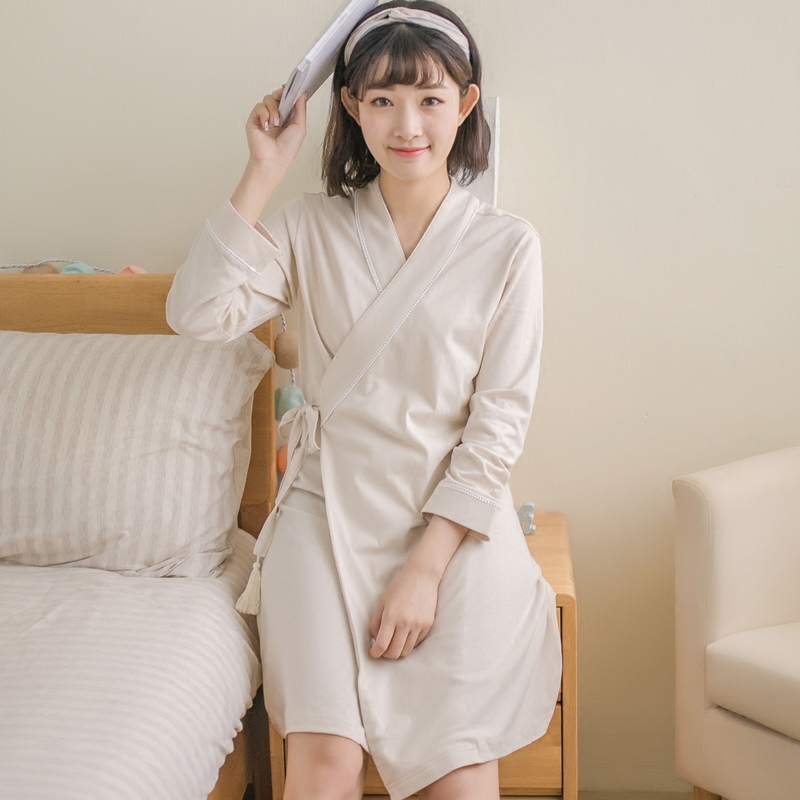 China Wind Hanfu Sleeping Dress Lady Spring Autumn Thin style pure cotton sleepwear cute sexy palace Sexy Palace Wind Long Sleeve Ancient Wind Bathrobe