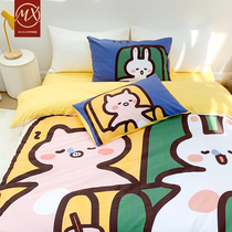 Mu Xi three sets of bedding student dormitory cotton cartoon style girls dormitory upper and lower bed sheets quilt cover