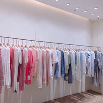 Stainless steel clothing store hanging ceiling shelf hanger custom wall mens and womens childrens clothing steel wire wedding hall display rack