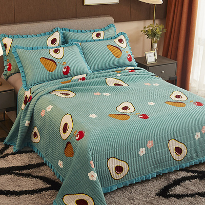 秋冬保暖水晶绒床盖夹棉加厚三件套