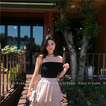 Walkindark] incredibly thin and private design feeling black single sleeve wrapped chest vest covered with elegance