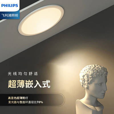 Philips copper ceiling-mounted circular ceiling light, recessed living room household ultra-thin downlight, no main light, hole light, hole light