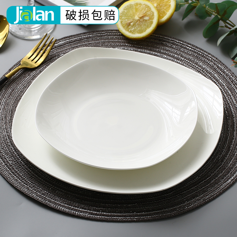 Bone China plate dish European white porcelain creative plate Household plate Single square plate disc deep soup plate Dinner plate