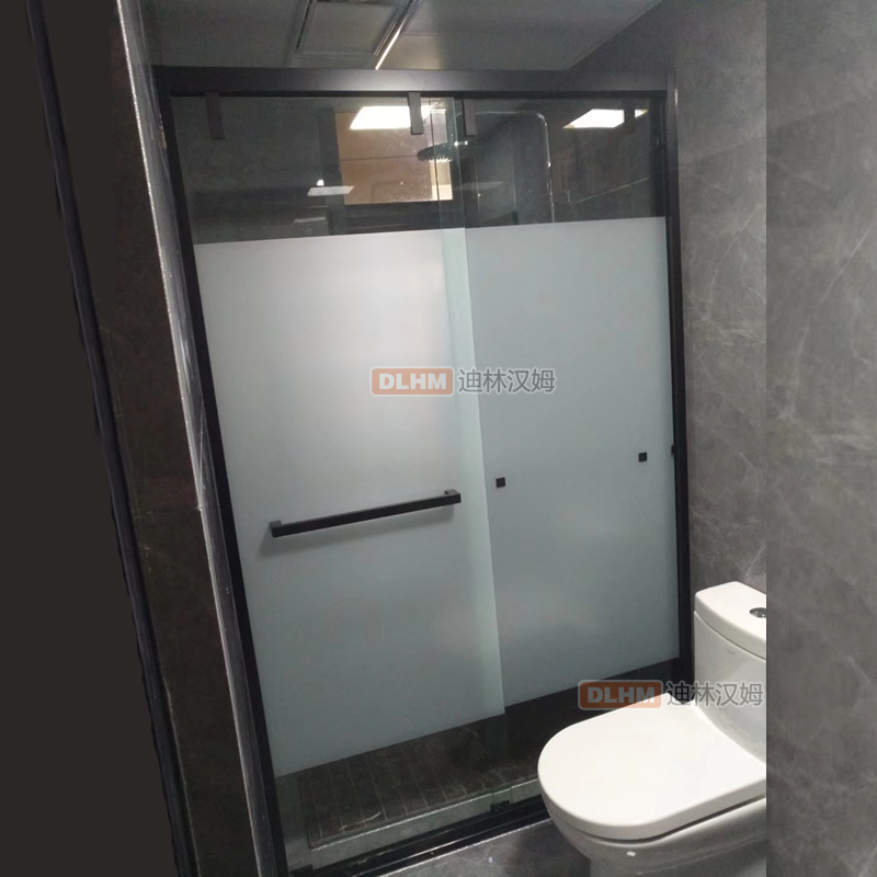 Extremely simple narrow edge mute black 304 stainless steel shower door with double push-pull glass shifting door shower room partition-Taobao