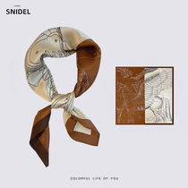 Japanese amber SNIDEL silhouette versatile camel silk Chinese square scarf small silk scarf for women spring and autumn decorative scarf 68