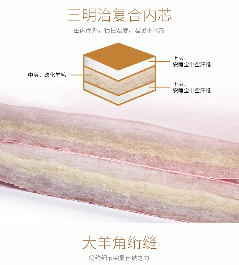 安睡宝 双人碳化超净羊毛被 2.2*2.4m 图3