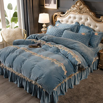 European-style padded bed skirt coral velvet four-piece winter warm flannel quilt cover Crystal velvet bedspread Falai velvet