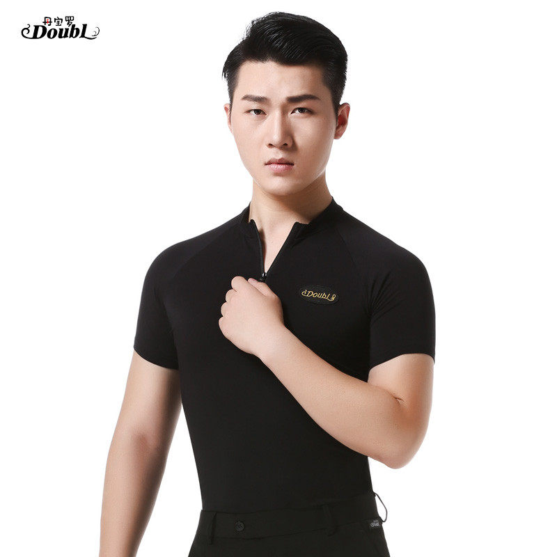 Danboro modern dance men's short-sleeved T-shirt Latin dance practice suit national standard ballroom dance top zipper dance suit