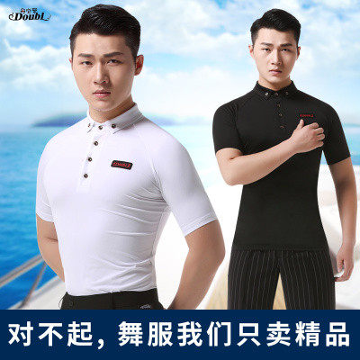 Danboro top short sleeves men's T-shirt modern Latin dance national standard ballroom dance costume button collar practice suit men