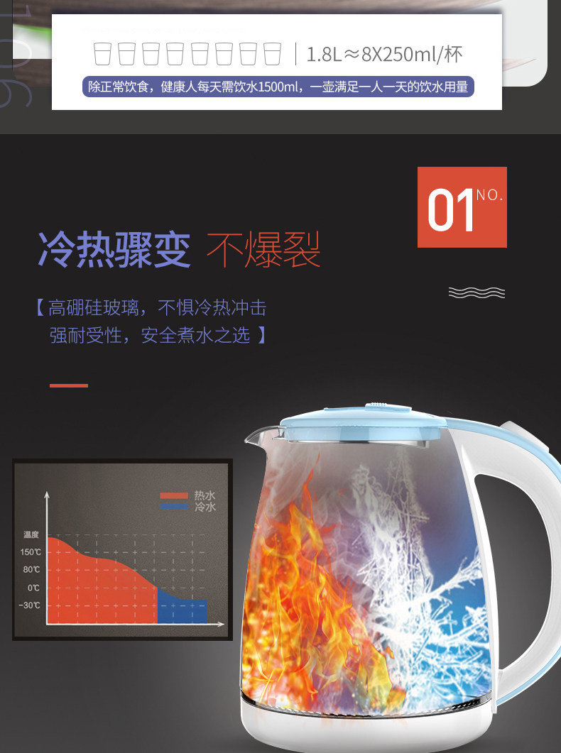 美菱 高硼硅玻璃烧水壶 1500ml 图5