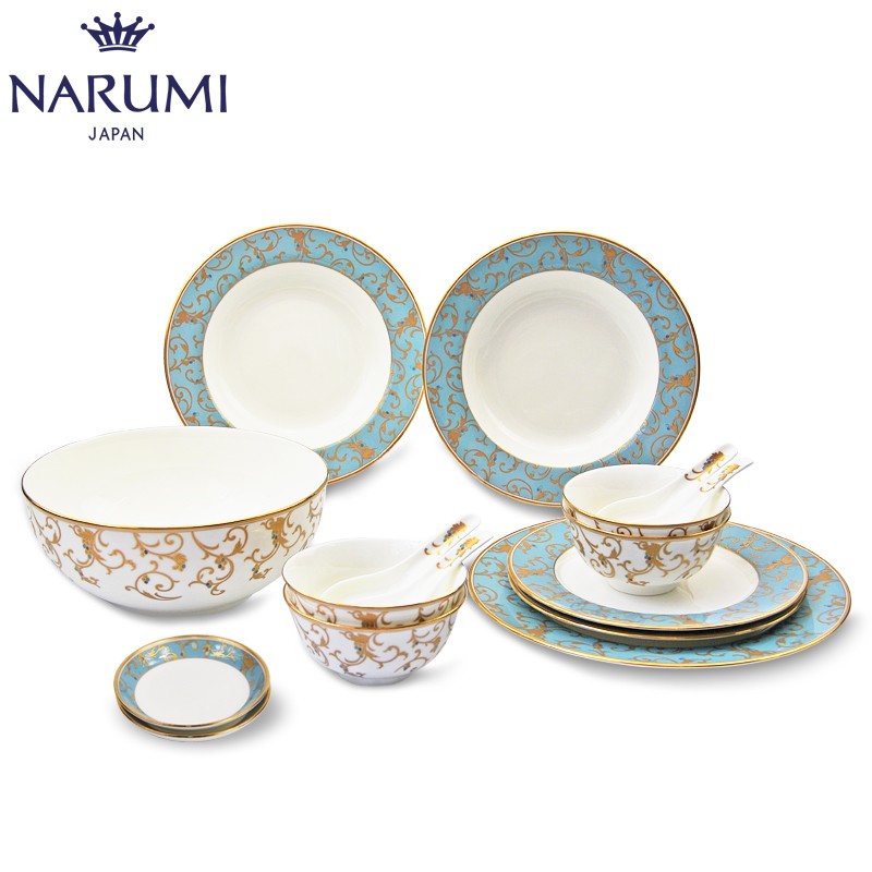 NARUMI Minghai Anatolia Blue Series 4 people Chinese food set (16 head) 50939-52716