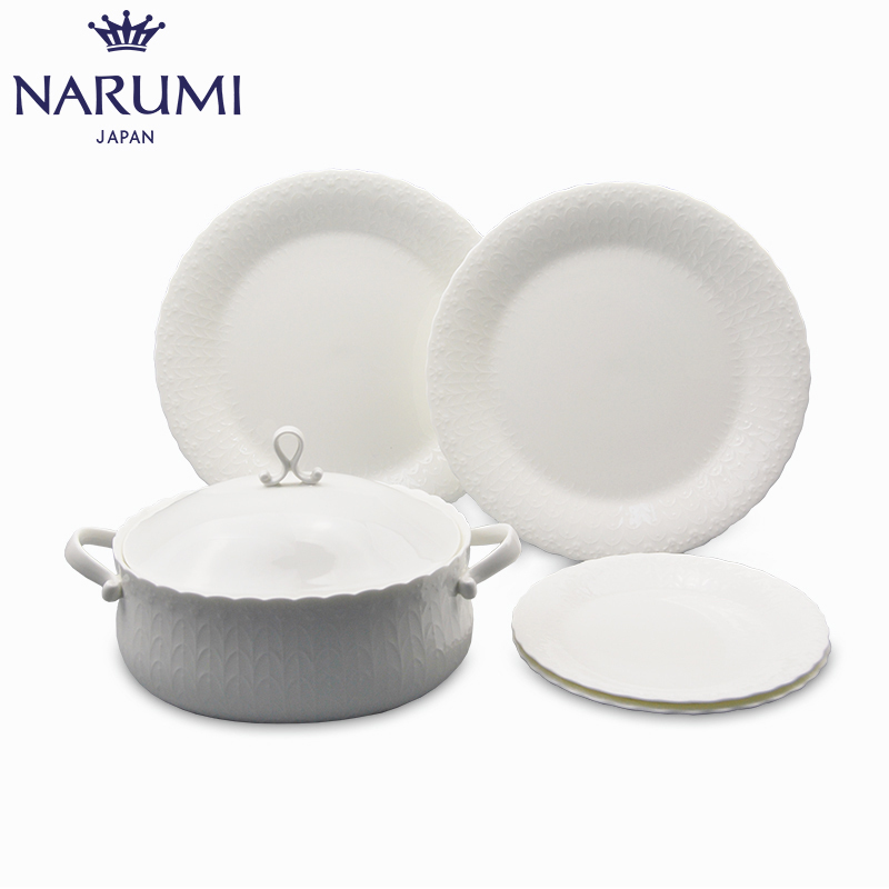 Japan NARMUNI Narumi Silky White soup pot dinner plate five pieces set bone china tableware 9072-33407