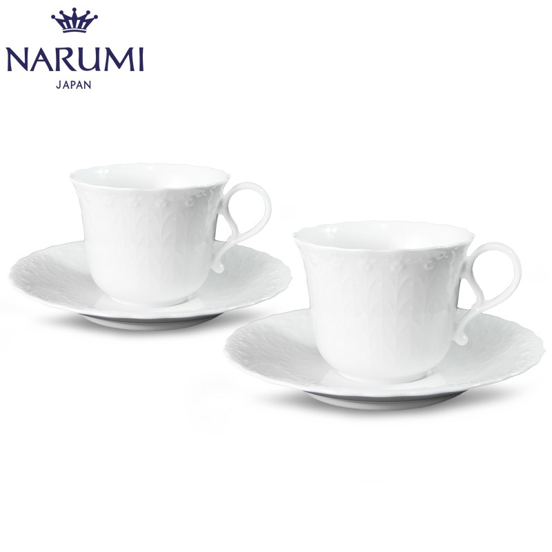 Japan NARUMI Minghai silky white double tea coffee cup and saucer set Bone China 9072-21633