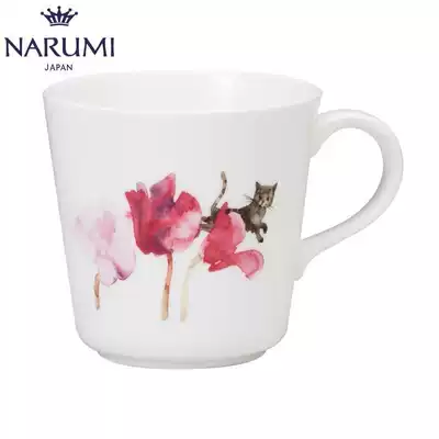 Japan NARUMI Minghai Iwasaki Tizhiro Cyclamen and Cat Mug Bone China Cup