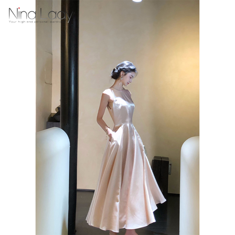 Ninalady High-End Satin Sleeveless Dress for Women with a Sense of Design, Three-Dimensional Tailoring, Gentle Formal Long Dress Ninalady High-End Satin Sleeveless Dress for Women with a Sense of Design, Three-Dimensional Tailoring, Gentle Formal Long Dress