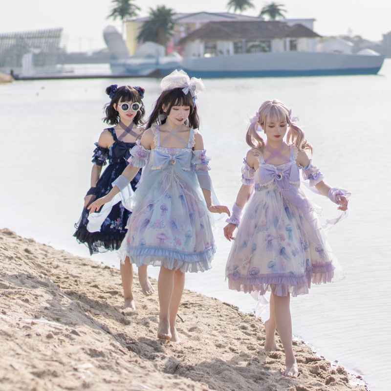 [Coral Jellyfish Quick Sale] Coral Jellyfish* Original Lolita High-Waisted Jsk Suspender Dress