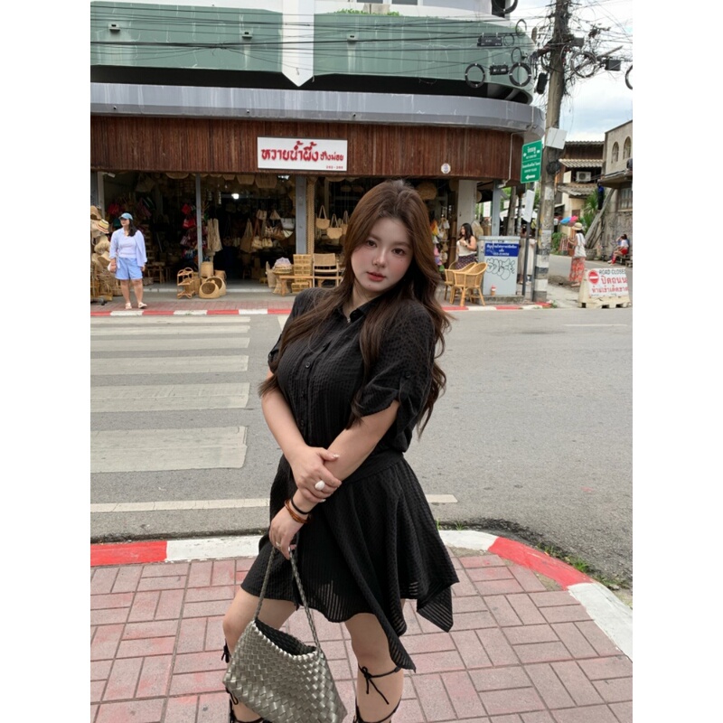 Wang Grape, Slightly Chubby, Pure and Alluring Style, Slightly Sheer, Waist-Cinching Shirt Dress for Women, Irregular Design, Niche, Body-Covering Dress
