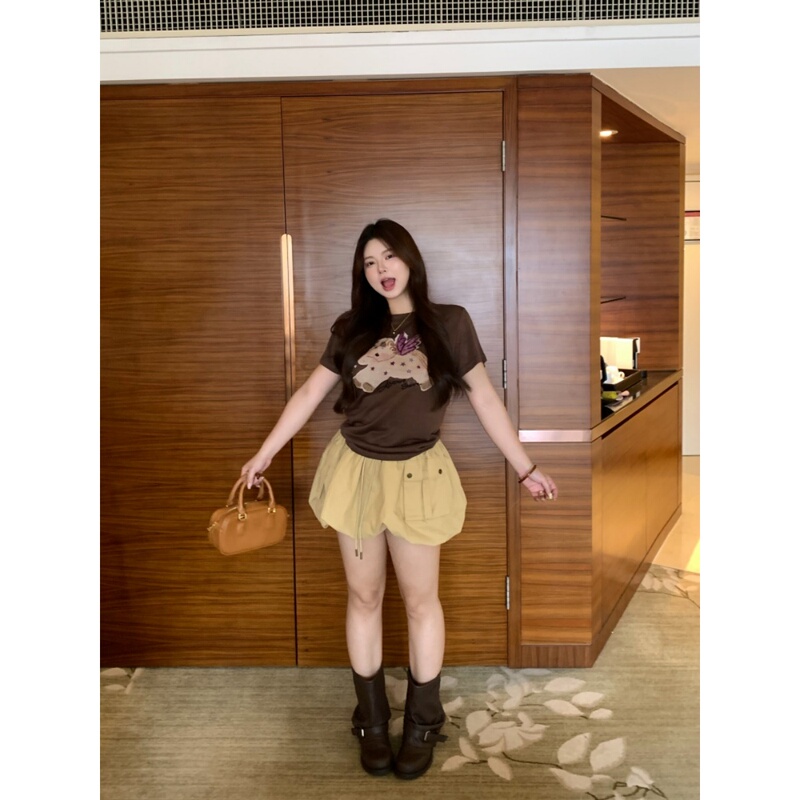 Wang Grape Slightly Chubby mm Mountain-Style Outdoor Work Shorts for Women, Slimming, Covering the Body, High-Waisted, Flared Shorts Dm1796