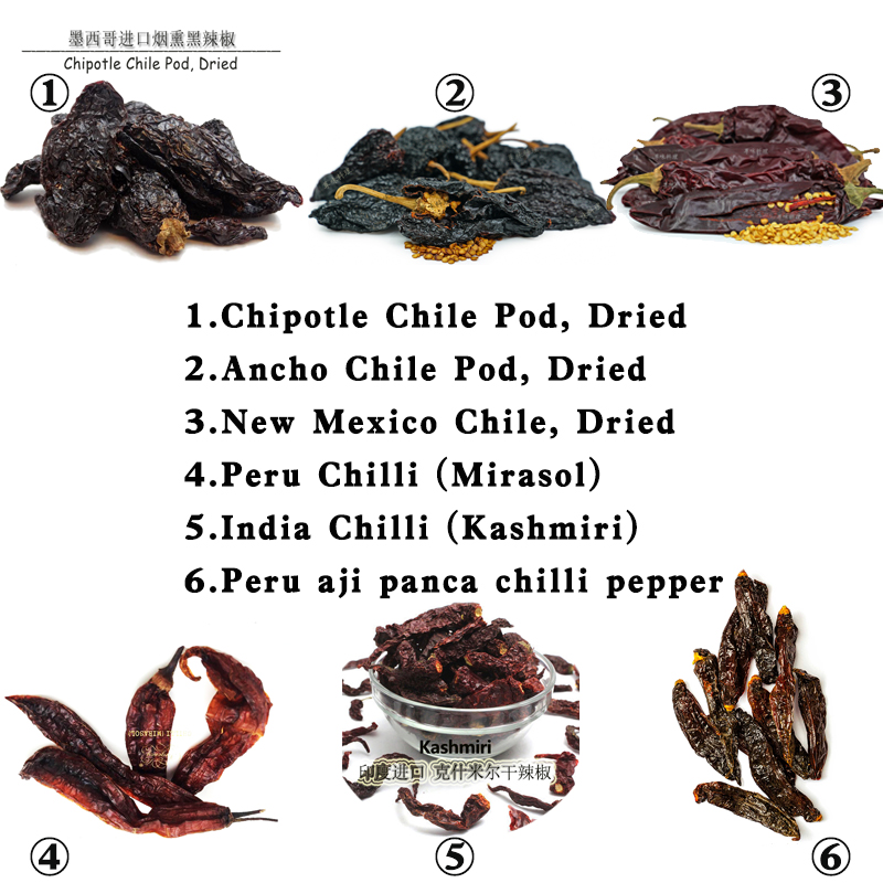 Chipotle Chipotle Ancho NewMexico Mirasol Kashmiri panca Guajillo