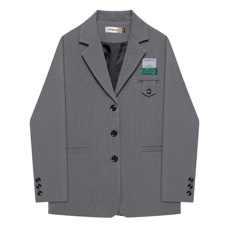 Gray homemade oversize women's small suit design high-end white suit casual women's solid color small jacket