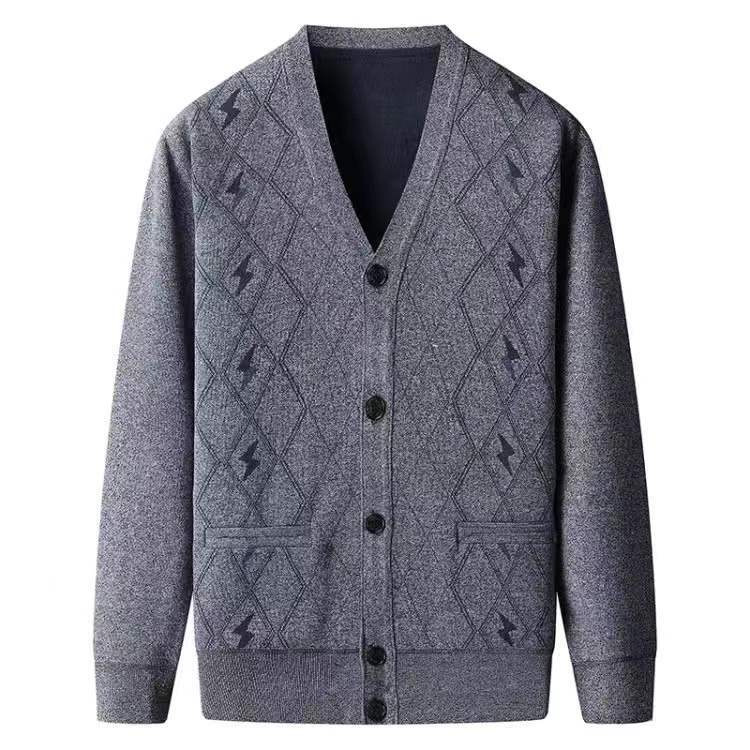Middle-Aged and Elderly Men's Spring and Autumn Knit Cardigan, Non-Fleece Jacquard Sweater, Men's Open-Front Long-Sleeve Jacket Middle-Aged and Elderly Men's Spring and Autumn Knit Cardigan, Non-Fleece Jacquard Sweater, Men's Open-Front Long-Sleeve Jacket
