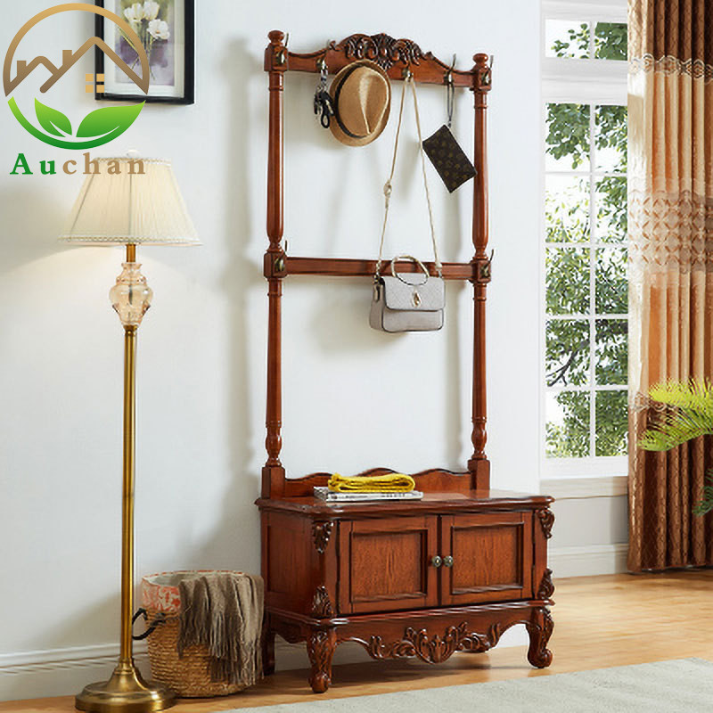 Eurostyle solid wood hanging clothes hanger floor American clothes hat rack bedroom hanger home door hall shoe cabinet change of shoes stool