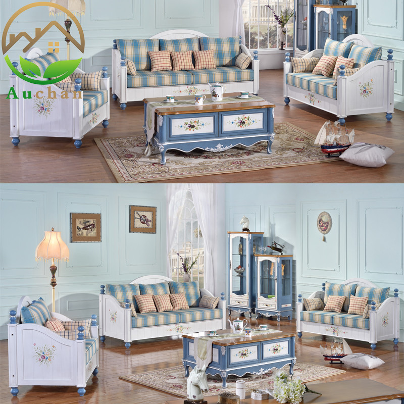 American Countryside Painted Fields Garden Wind Mediterranean Single Double Trio Position Solid Wood Sofa Living Room Combination