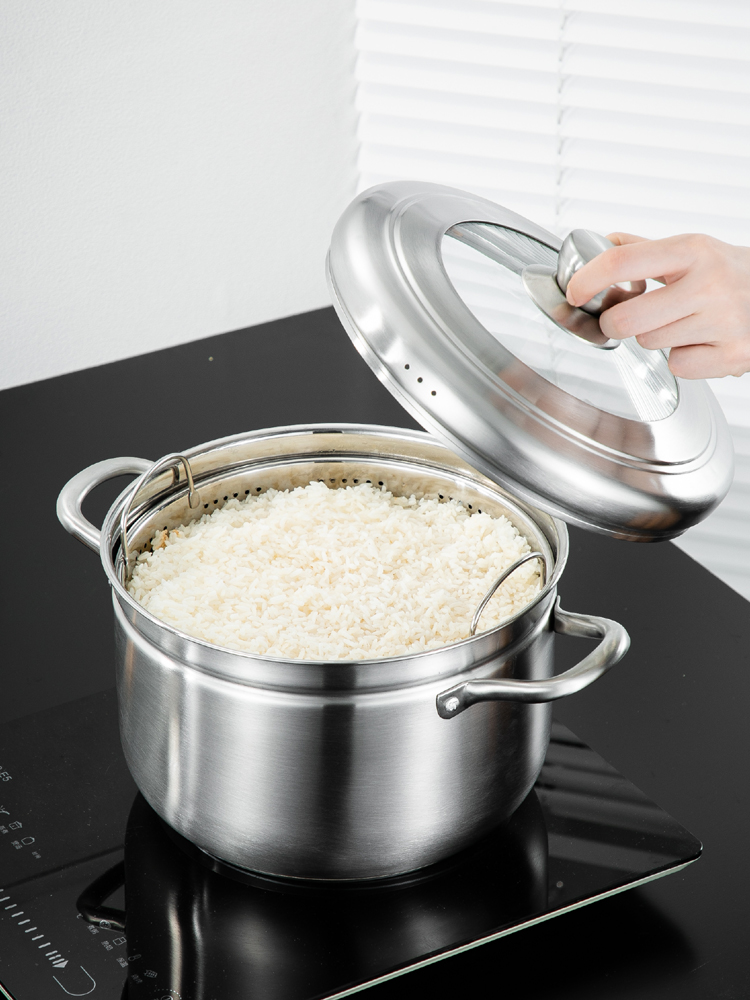 Small steamer household 304 stainless steel thickened dual-use 1 layer de-sugar steaming electric pot multi-functional cooking glutinous rice