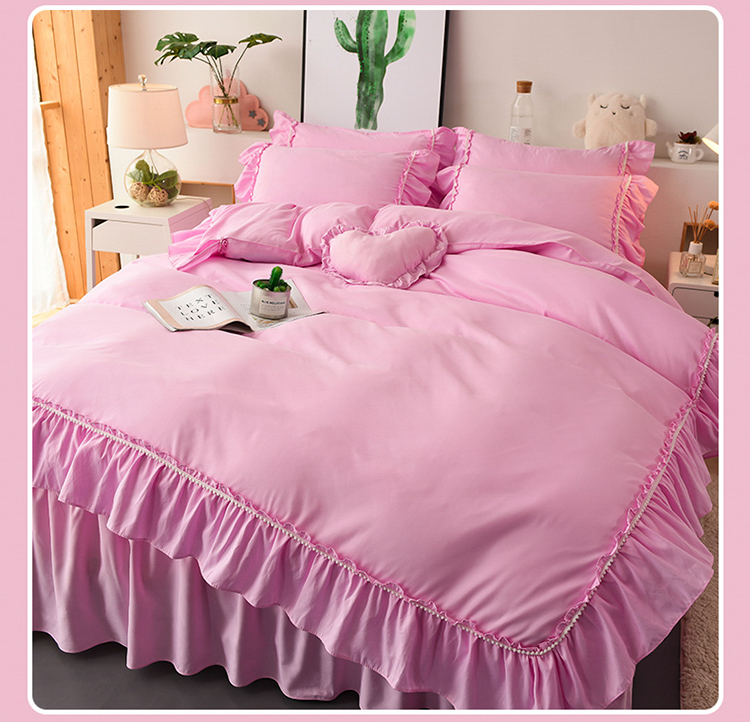 Váy ngủ công chúa bằng vải cotton bốn mảnh xù lông chăn trải giường 1,5 / 1,8 m chăn ra gối