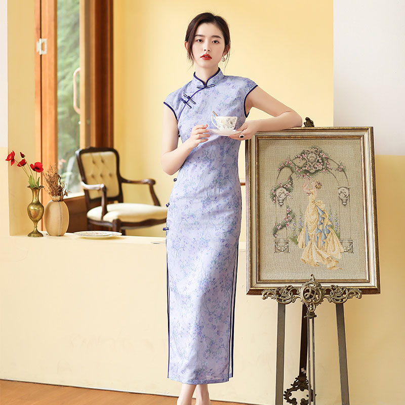 Traditional Qipao 2022 New China Wind Women's Long Version Retro Temperament Elegant Short Sleeve Written True Qipao Dress