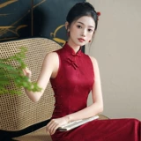 Красное ципао без рукавов, легкий сексуальный приталенный корсет, свадебное платье, китайский стиль, светлый стиль