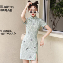 Hipster daily cheongsam young girl retro short sleeve short small man modified cheongsam dress summer