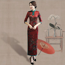 New Cheongsam Womens Long Vintage Temperament 2021 New Chinese Style Mid-Sleeve Wedding Mother Modified Dress