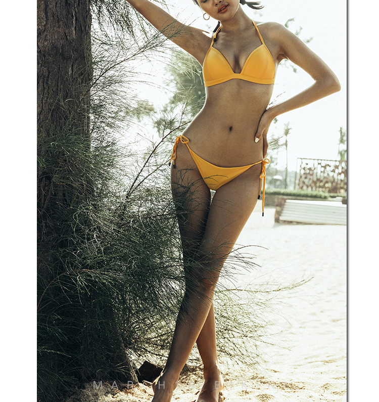 March19 bikini chính hãng mới tie tam giác cup màu áo tắm nữ nhỏ ngực tập hợp châu Âu và Mỹ gợi cảm bo bikini