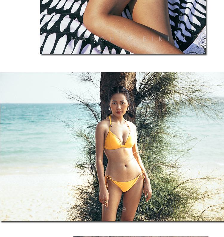 March19 bikini chính hãng mới tie tam giác cup màu áo tắm nữ nhỏ ngực tập hợp châu Âu và Mỹ gợi cảm bo bikini