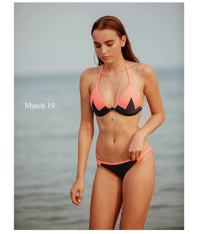Bộ bikini tam giác tháng 3 năm 2019 mới không có thép hỗ trợ màu huỳnh quang tương phản màu lặn áo tắm nữ - Bikinis