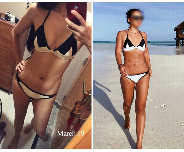 Bộ bikini tam giác tháng 3 năm 2019 mới không có thép hỗ trợ màu huỳnh quang tương phản màu lặn áo tắm nữ - Bikinis