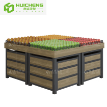 Steel wood fruit shelf Stainless steel vegetable pile head shelf Supermarket promotion pile head with wheel display rack Fruit and vegetable island cabinet