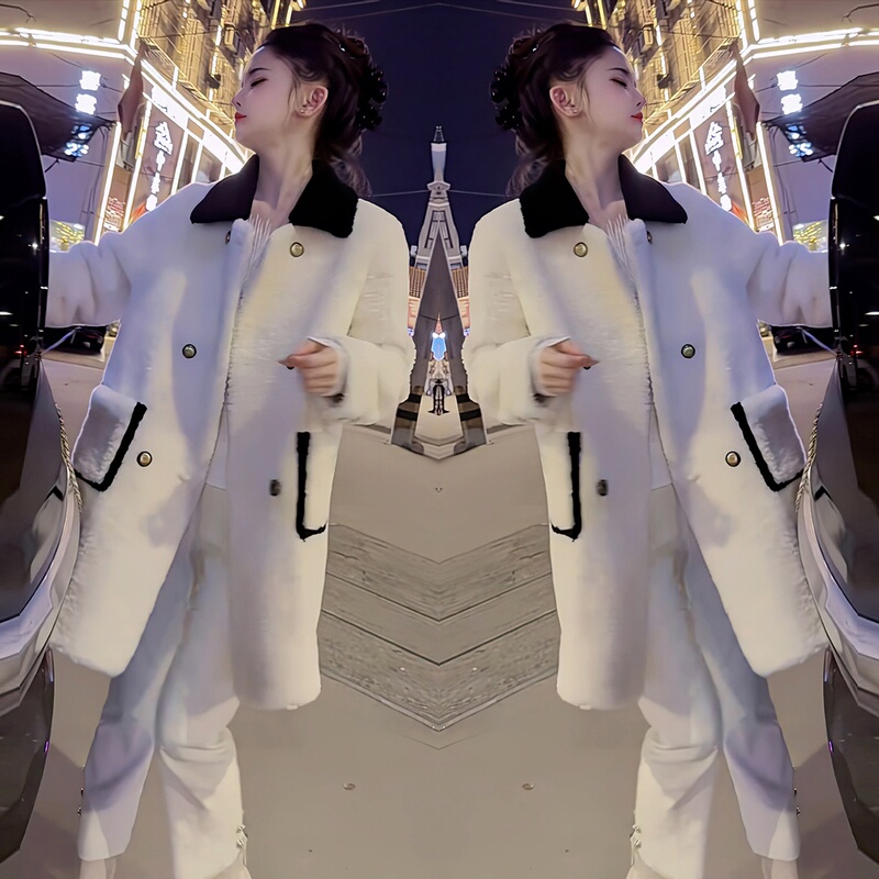 Light Luxury Style Elegant Ladylike Color-Blocked Plush Coat Women's 2025 Autumn and Winter New Style Fur-Integrated Versatile High-End Coat Light Luxury Style Elegant Ladylike Color-Blocked Plush Coat Women's 2025 Autumn and Winter New Style Fur-Integrated Versatile High-End Coat