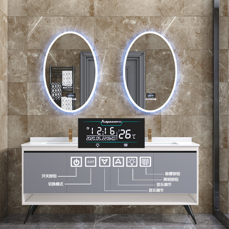 Elliptical smart mirror touch screen led bathroom mirror wall-mounted bathroom toilet anti-fog with light Bluetooth