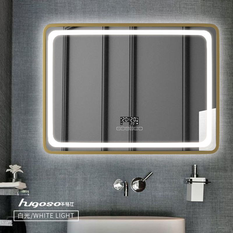 Smart bathroom mirror LED with light aluminum alloy border bathroom mirror wall hanging de-fogging Bluetooth makeup toilet mirror