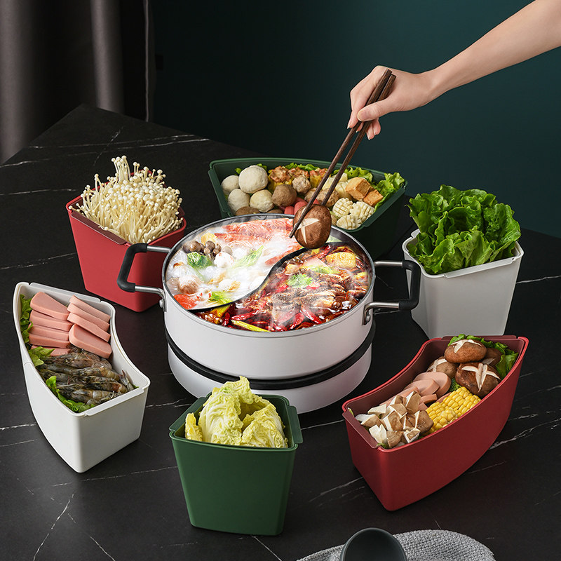 Hot pot food plate Household double-layer drain vegetable platter Divided dry goods snack storage box Creative fruit plate vegetable basket