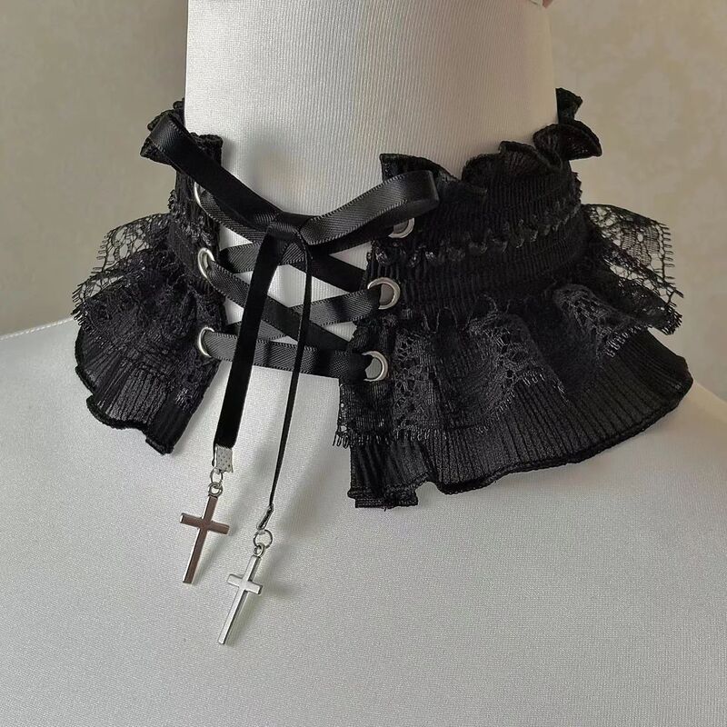 Lolita Accessories Lace Neck Necklace Gothic Cos Cross Dark Style Cross Strap Elastic Leg Ring for Women