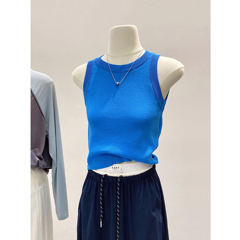 Klein Blue Slimming Knit Vest for Women, Summer Outerwear, Side Breast-Reducing Base Top, Unique and Beautiful Racerback Camisole