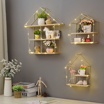 Nordic wall shelf living room wrought iron wall decoration cabin shape wall hanging shelf wall bookshelf